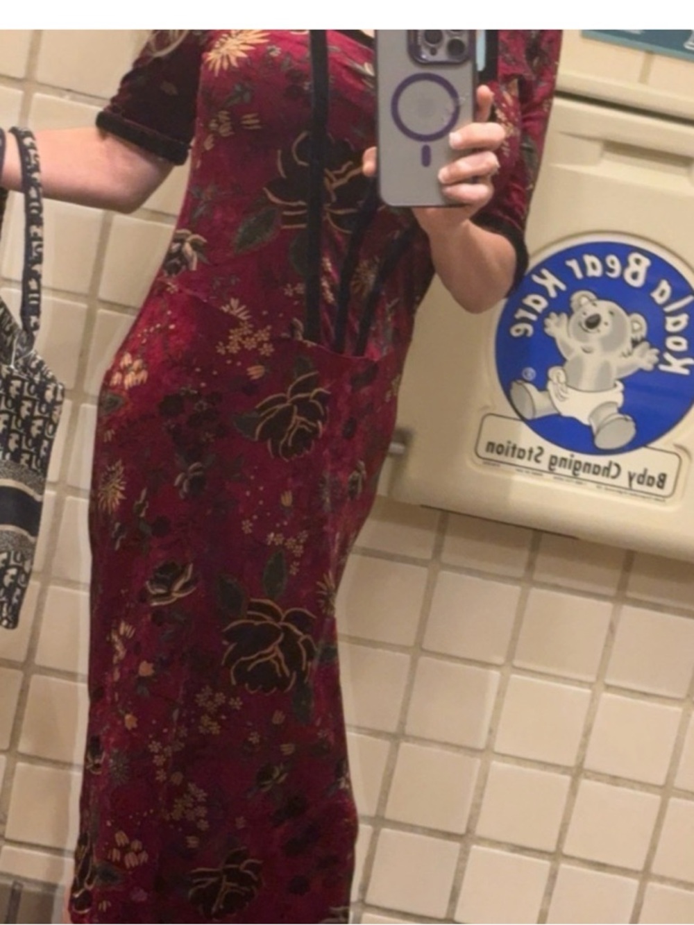 Women's Floral Midi Dress - Burgundy